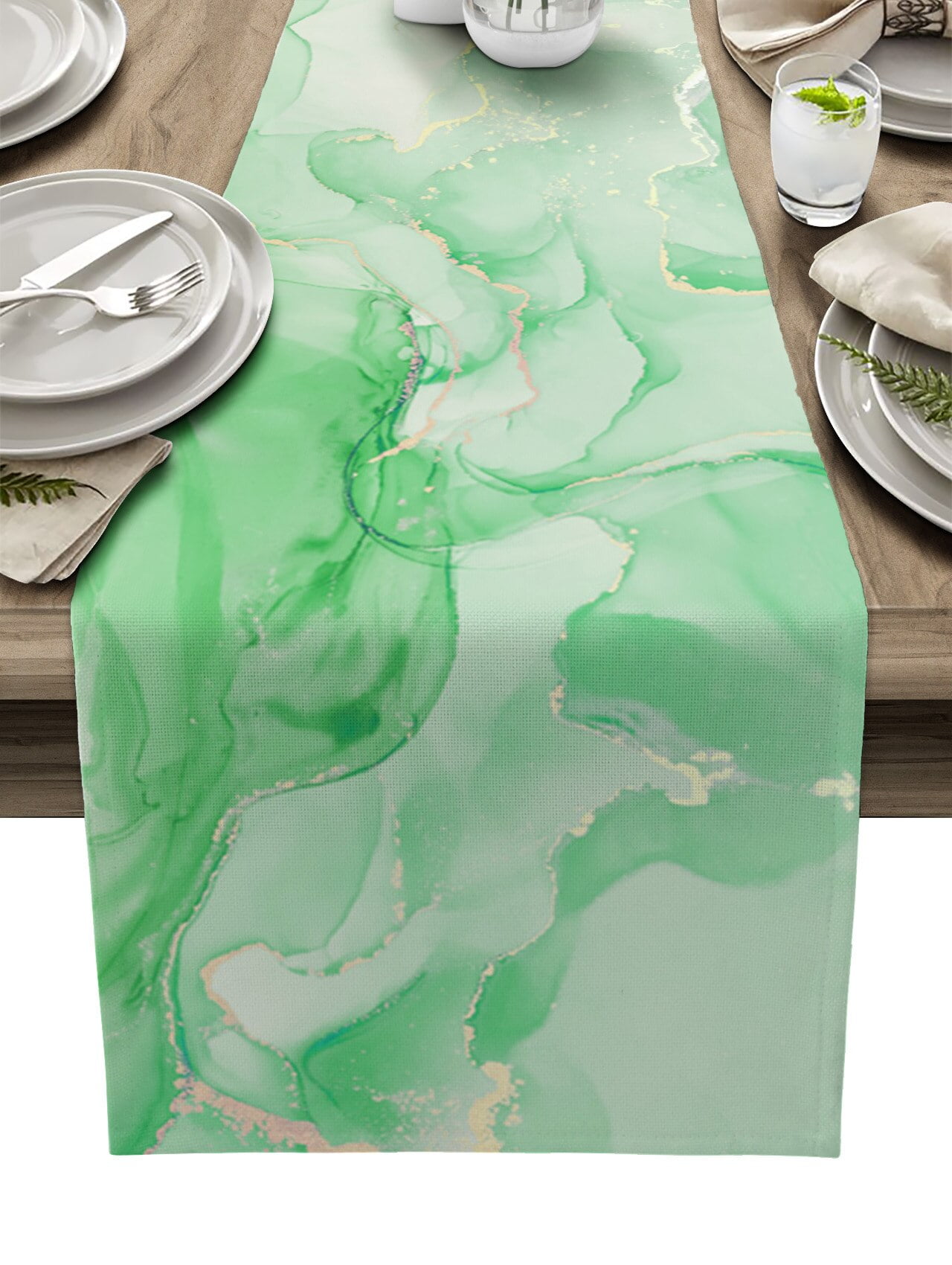 Spring Marble Gradient Pink Table Runner for Dining Table Decor Anti