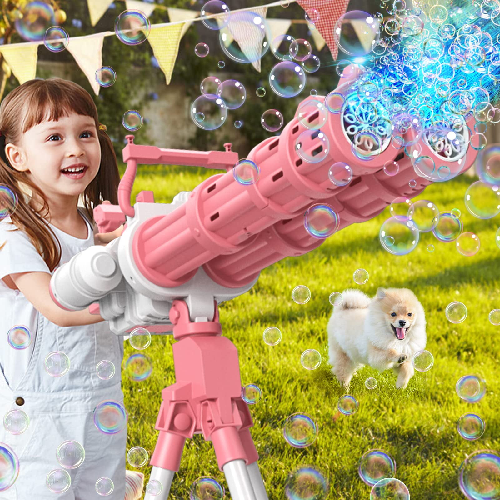 Bubble Machine for Kids and Adults, 360° Bubble Gun with Lights, 2