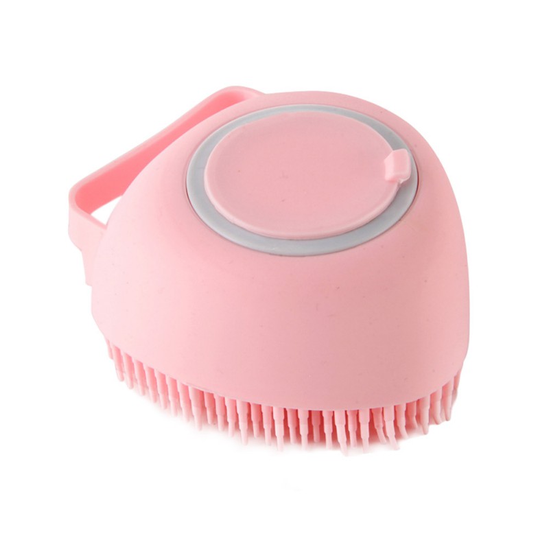 Dog Bath Brush, Pet Massage Brush Shampoo Dispenser, Soft Silicone Brush Rubber Bristle for Dogs