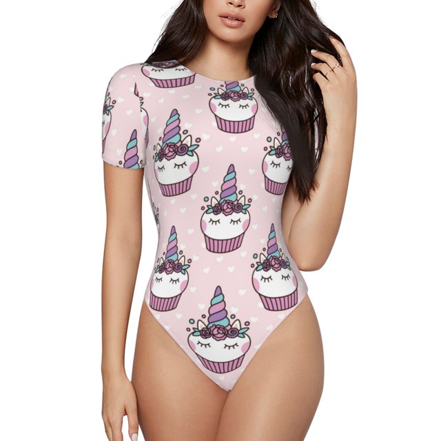 Fotbe Cute Cupcake Body de Mujer con Cuello Redondo y Mangas Cortas, Sin Mangas Ajustado, Suave, Cómodo y Básico-Medium