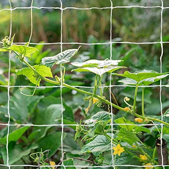 Heavy-Duty Polyester Garden Trellis Netting Plant Climbing Net for Growing Vines Plants Vegetables Fruits Flowers,White Grow Tent (4.9Ft x15Ft,3.5" Opening Mesh,1 Pack Plant Net)