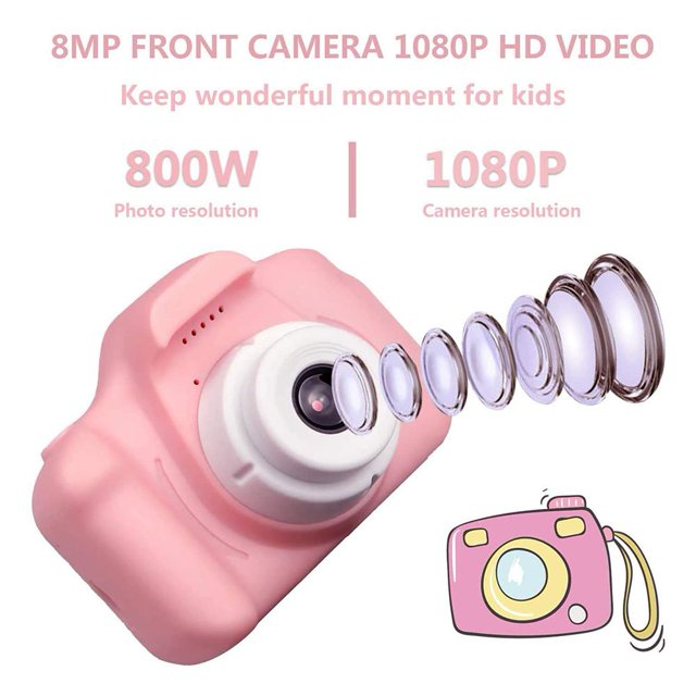 Mini cámara digital para niños para niños + lector de tarjetas USB con tarjeta TF de 32 GB (rosa)
