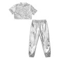 thumbnail image 3 of renvena Girls Hip Hop Sequins Costume Sparkly Short Sleeve Tank Tops with Metallic Leggings Pants Silver 16, 3 of 7