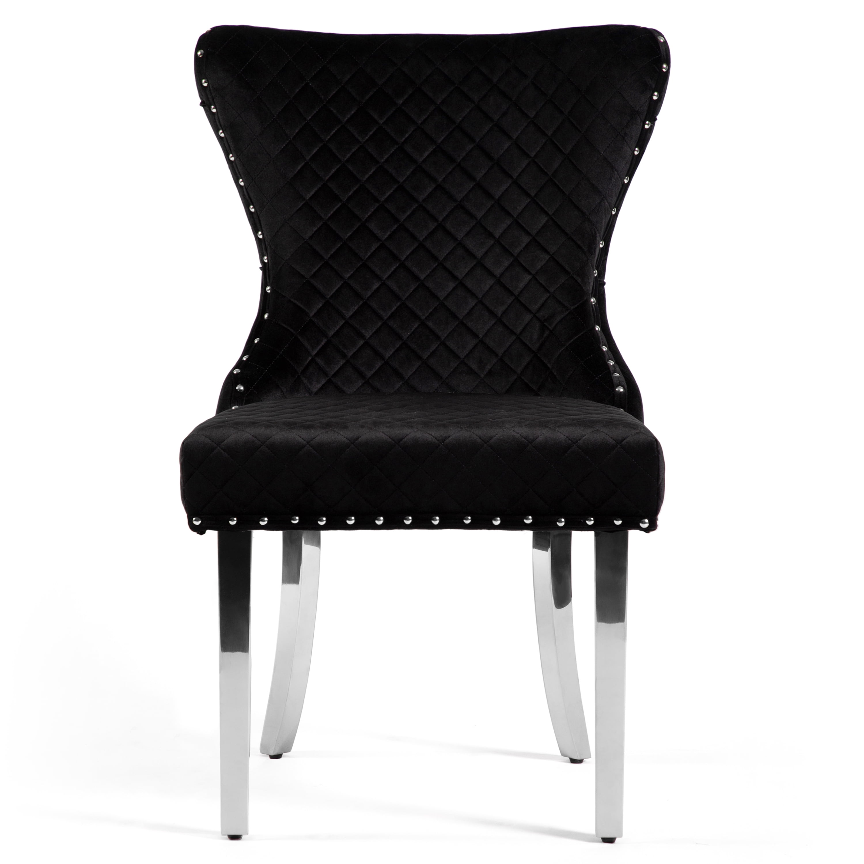 Furniture of America Vera Glam Nailhead Trim Dining Chairs, Black and Chrome (Set of 2)