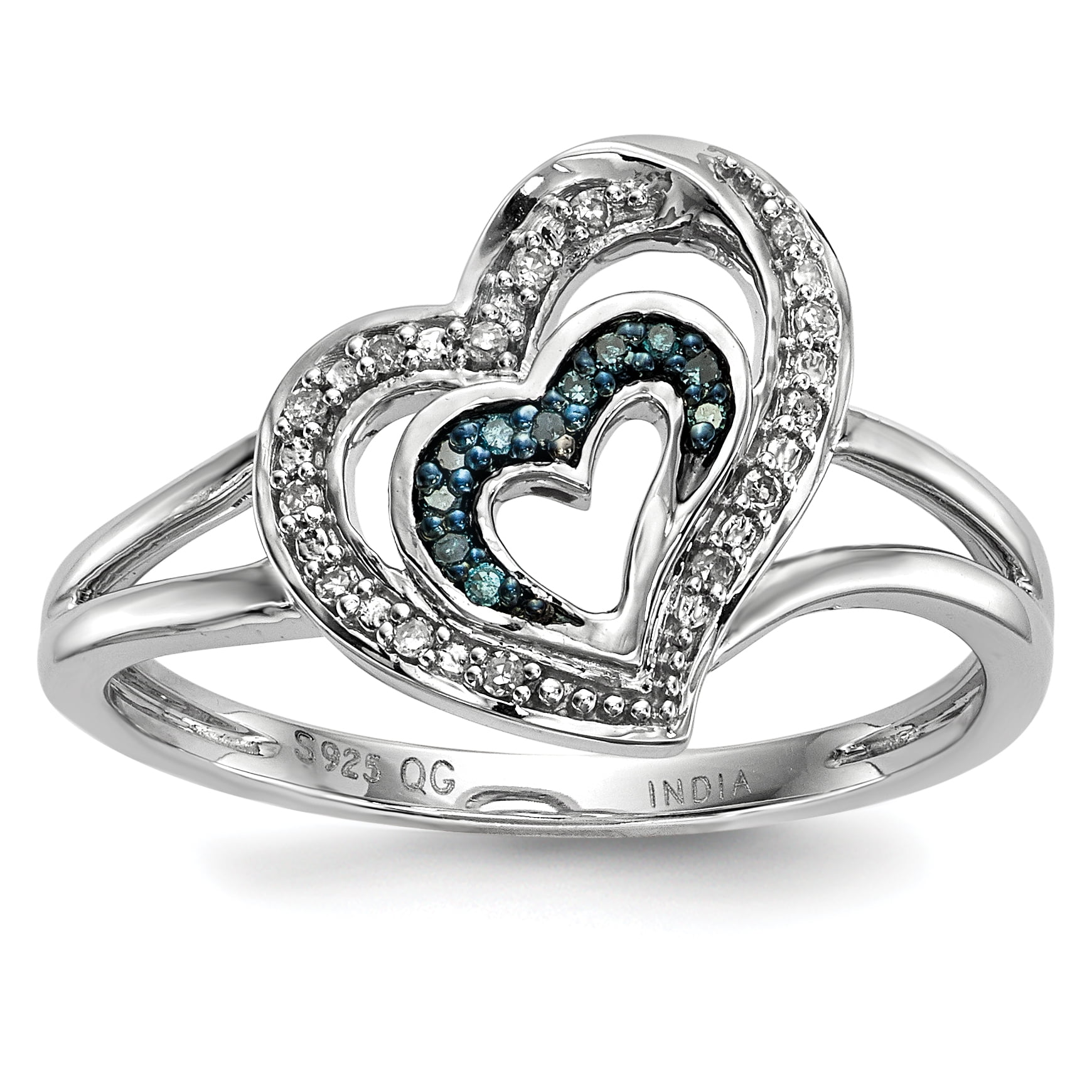Sterling Silver Rhodium Plated Diamond Heart Ring 