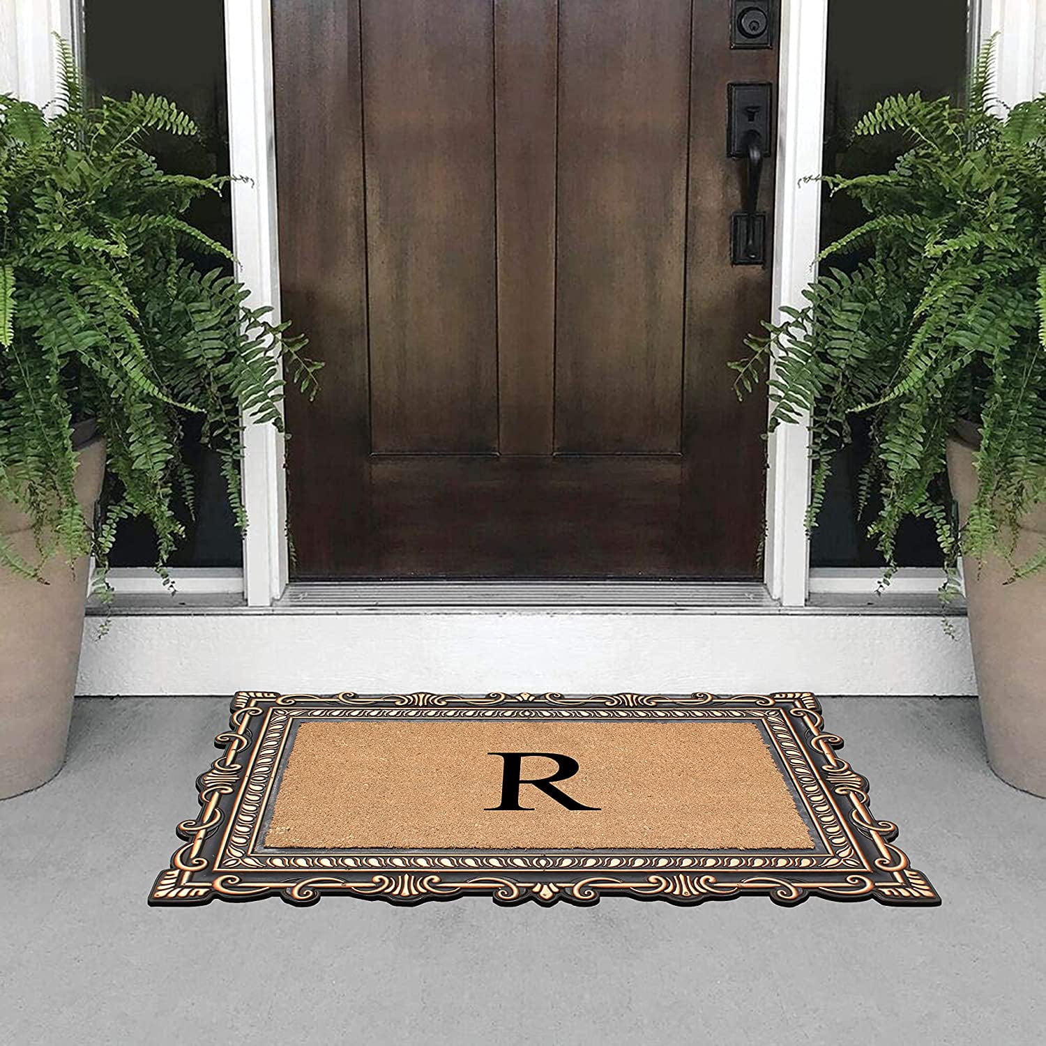 A1HC Natural Rubber & Coir 24x36 Monogrammed Doormat For Front Door, Anti-Shed Treated Durable Doormat for Outdoor Entrance, Heavy Duty, Low Profile, Easy to Clean, Long Lasting Front Porch Entry Rug