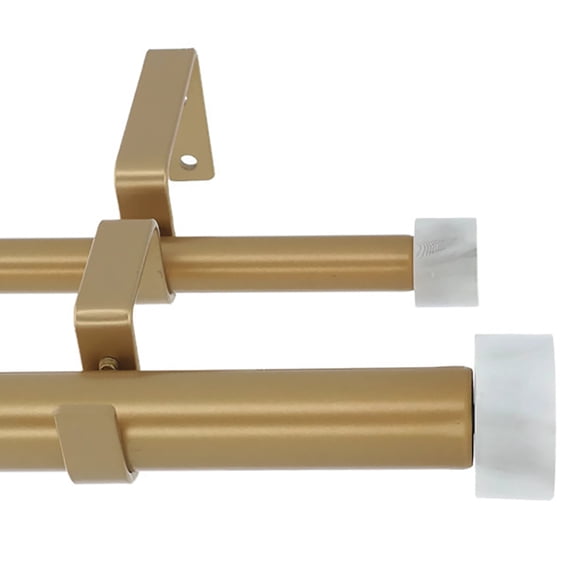 MERIVILLE 1-Inch Diameter Double Curtain Rod Set, 48–84 Inch Adjustable, Vico White Marble End Cap Finials, Royal Gold