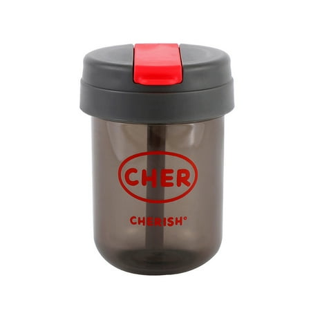 

Linyer Water Bottle with Straw 300ML Portable Anti-scalding Drinking Cup Large Opening Plastic Dust-proof Student Gym Drinkware Gray