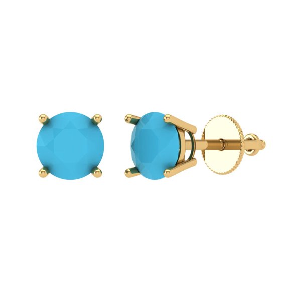 1.5 ct Screw-Back Stud Earrings for Women | 6mm Round Cut Simulated Turquoise | 18K Yellow Gold