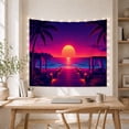 thumbnail image 5 of Boardwalk with Lights and Palm Silhouettes Over Calm Ocean, Nostalgic Retro for Beach Lovers, Coastal Scene Wall Art, Housewarming Gift, Tapestry Wall Hanging for Living Room and Dorm, 5 of 7