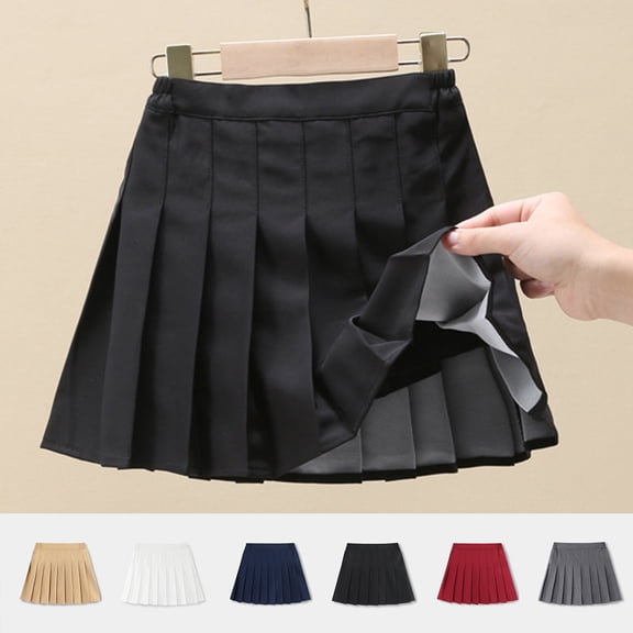 RTKFRFLM Girls Pleated School Skirt Academic Style School Uniform Skort with Safety Shorts Khaki 5-6 Years