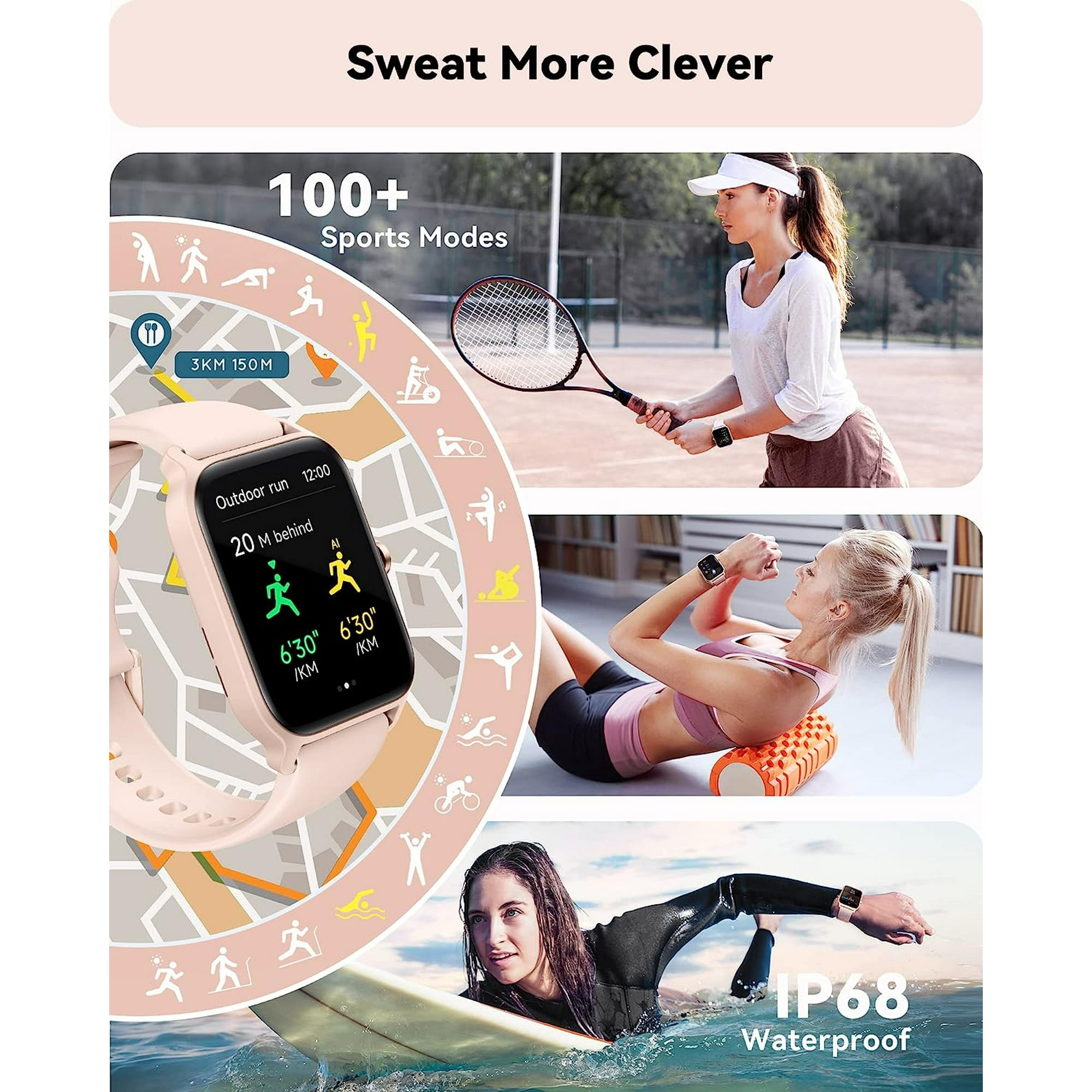 Smart Watch for Women with Bluetooth Call Alexa Built in 1.8DIY Dial Women Watch with 24H Heart Rate SpO2 Sleep Steps Monitor 100 Sports Modes IP68 Waterproof Weather Fitness Watch for Android iPhone ...