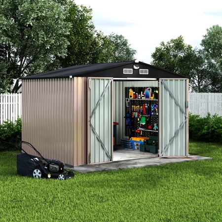 8x10 FT Metal Storage Sheds Outdoor, Metal Yard Sheds Metals Garden Shed Kit With Solar Light, MetalTool Shed With Lockable Door, Metals UtilitySheds Buildings With Air Vent for Backyard