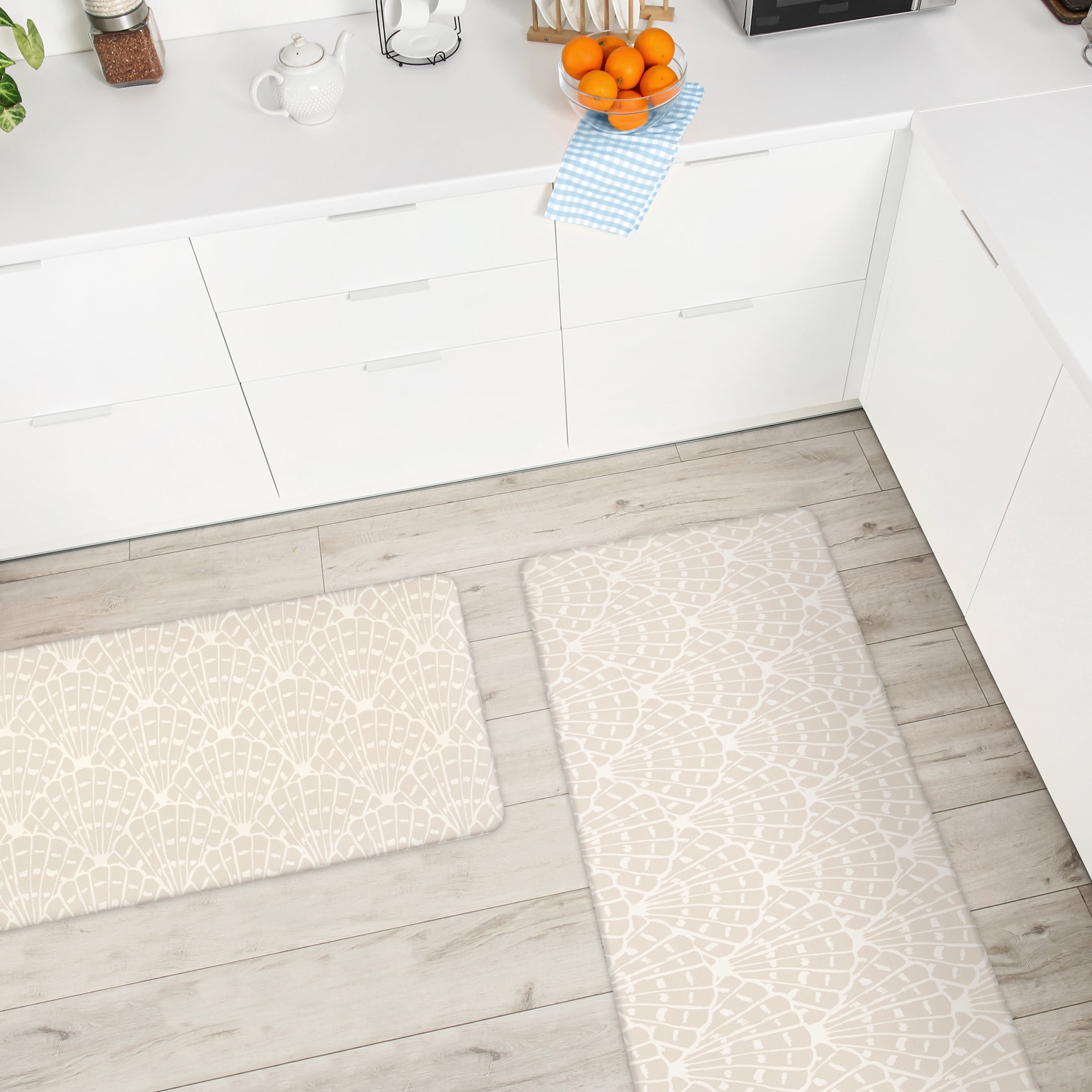 Apache Mills Cushion Comfort Sanibel Sea Shells in Papyrus Beige Kitchen Anti-Fatigue Mat, 18" x 30" & 20" x 41", 2 pack