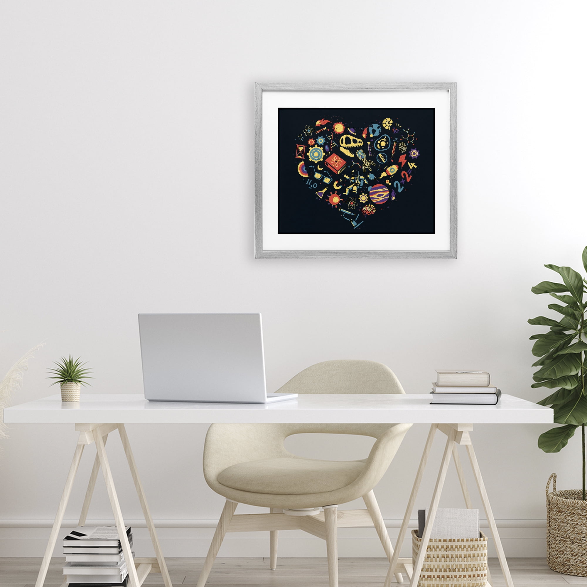 Stupell Industries Retro Science Heart Gray Framed Print Under Glass, design by Tobe Fonseca