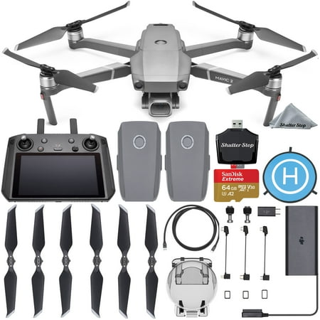 DJI Mavic 2 Pro Drone Quadcopter with Smart Controller with 2 Batteries + SanDisk Extreme 64GB SD Card + Landing Pad + Card Reader and DJI 1-Year Warranty