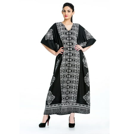 Black and White Plus Size Caftans for Women Tunic Long...