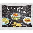 thumbnail image 1 of Tea Tapestry, Breakfast Theme Ginger Herbal Honey Lemon Healthy Living Organic Drink Doodle Artwork, Wall Hanging for Bedroom Living Room Dorm Decor, 80W X 60L Inches, Multicolor, by Ambesonne, 1 of 2