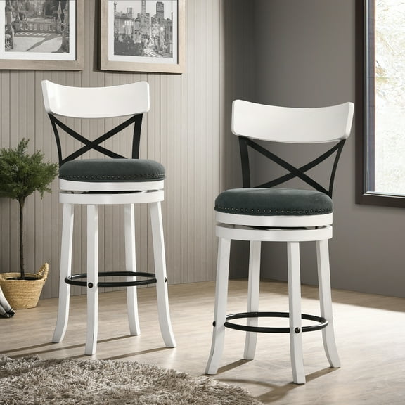Furniture of America Zaren Round Swivel X-Cross Back Dining Room 29" Bar Stools, Gray (Set of 2)