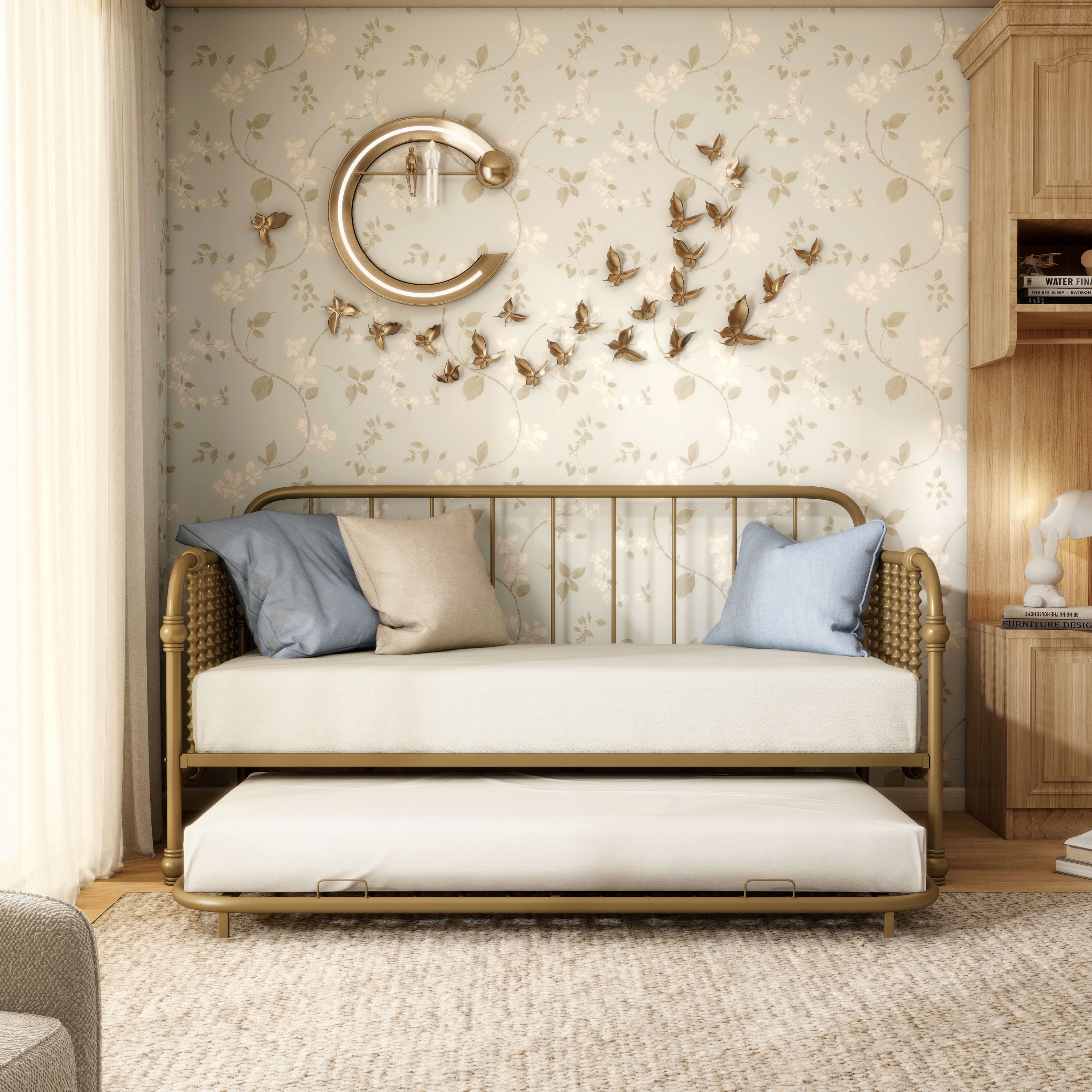 Furniture of America Wren Metal 2-Piece Twin Daybed with Trundle Set, Gold
