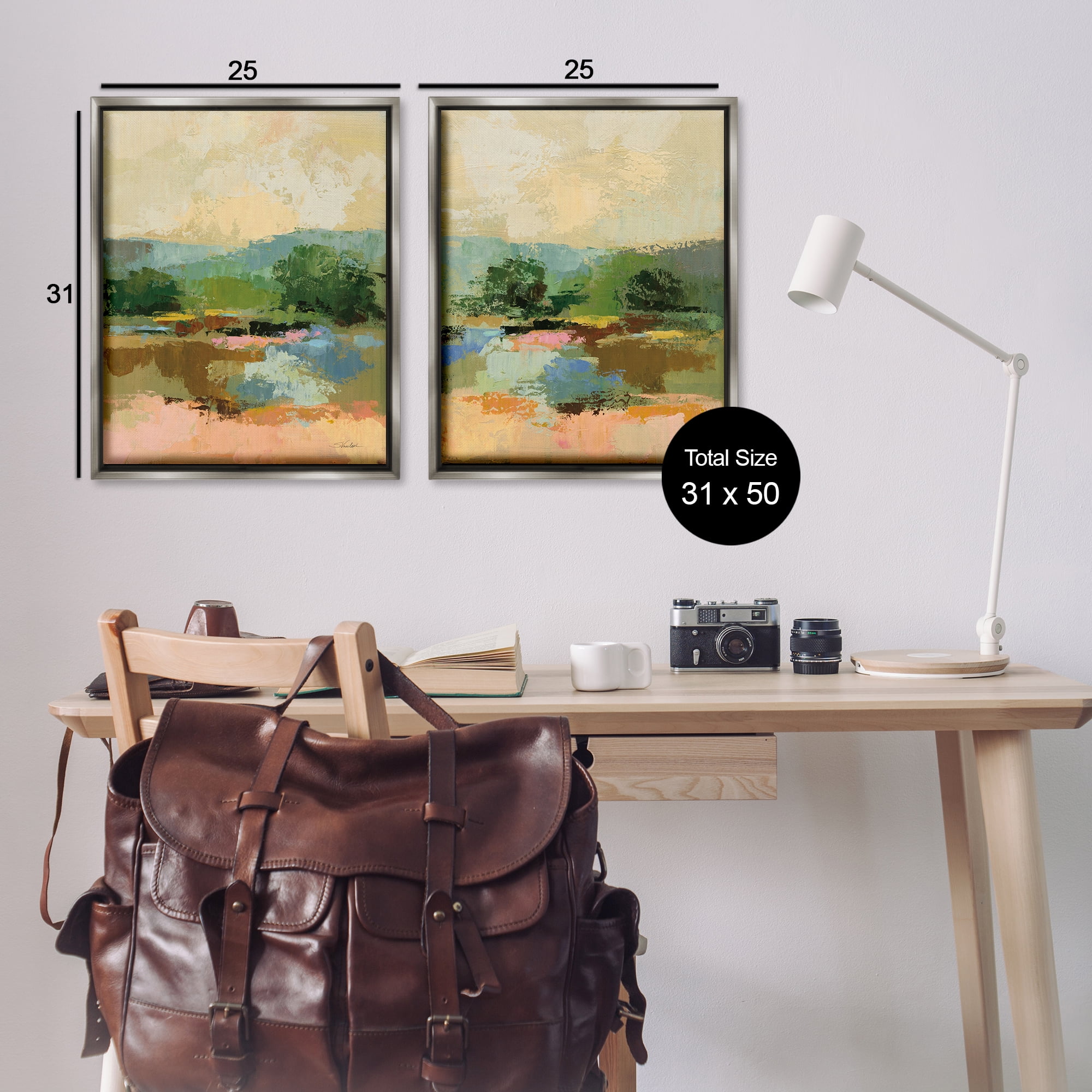 Stupell Industries Across the River Landscape Landscape & Nature Painting Gray Floater Framed Canvas Art Print Wall Art, 31 x 25, Set of 2