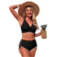 thumbnail image 6 of QURATI Swimwear Bikini Sets for Women High Waist Summer Beach Swim Bathing Suits V Neck 2 Piece Swimsuit Black M, 6 of 6