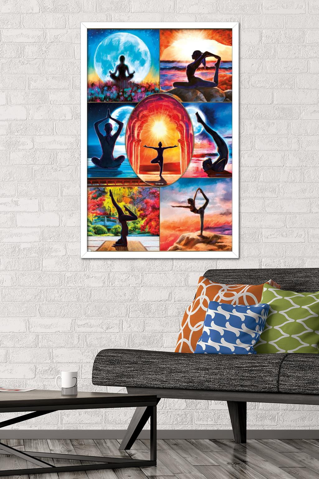 PD Moreno - Fine Art - Yoga Collage Wall Poster, 22.375" x 34" Framed