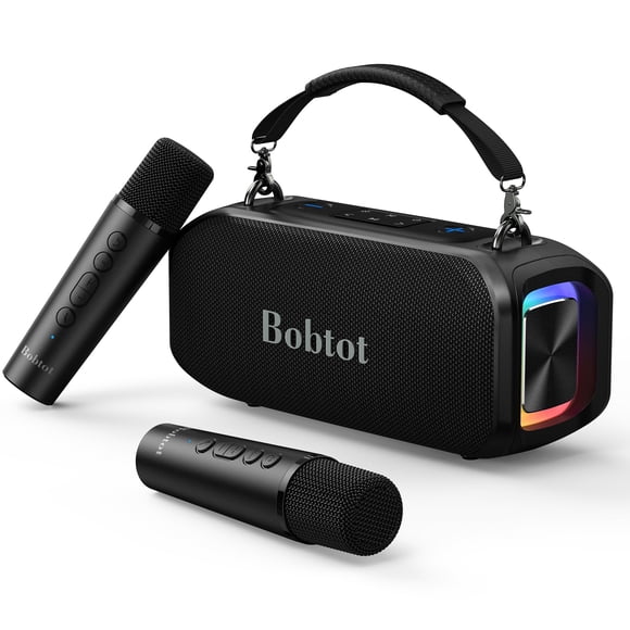 Máquina de karaoke Bobtot pequeña y portátil con 2 micrófonos inalámbricos de 40 W