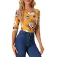 thumbnail image 5 of INSPIRE CHIC Women's Shirt Unlined Round Neck Elbow Sleeves Slim Fit Casual T-Shirt L Yellow-Floral, 5 of 7