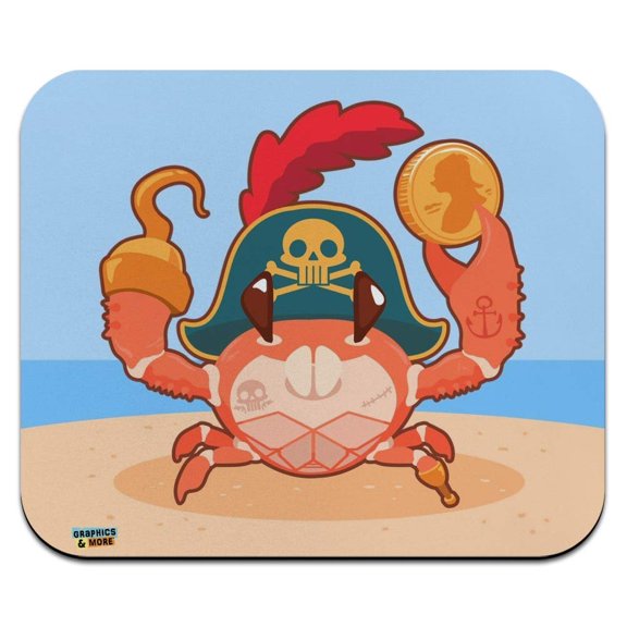 Pirate Crab on the Beach with Hook and Coin Low Profile Thin Mouse Pad Mousepad