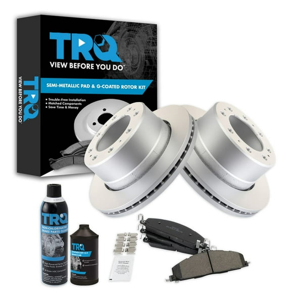 TRQ Rear Brake Coated Rotor & Metallic Pad Kit w/Fluids for Dodge Ram 2500 3500 BKA24508