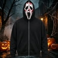 thumbnail image 2 of Halloween Ghost Mask Full Zip Hoodie, Black Pocketed Long Sleeve Sweatshirt Costume Outerwear for Men Women, 2 of 5