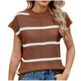 thumbnail image 2 of QUNYINEY Casual Womens Tops Short Sleeve Striped Crew Neck Sweater Knit Pullover Loose Tops, 2 of 7