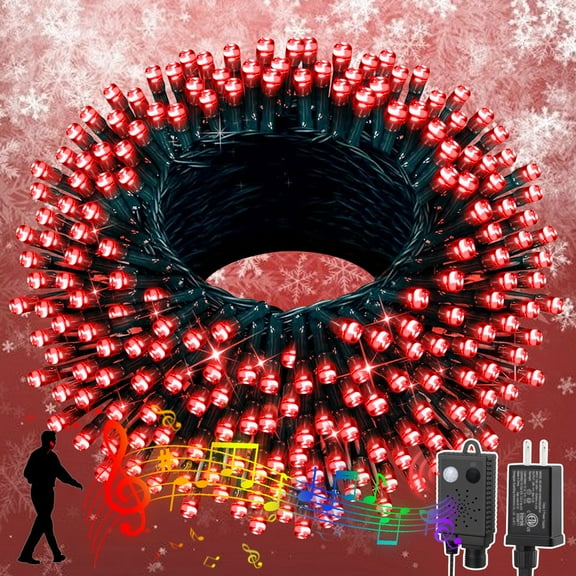 66ft Music Christmas Mini Lights with Motion Sensor Controller,200 LED Fairy Starry String Light Plug in for Indoor Outdoor Xmas Tree Wedding Party Decoration (Red)