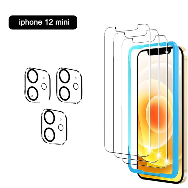 3pcs Screen Protector & 3pcs Camera Lens Protector Compatible with iPhone 12 Pro /12 Pro Max/12 mini , Tempered Glass, Easy Frame Installation, HD Ultra-Thin
