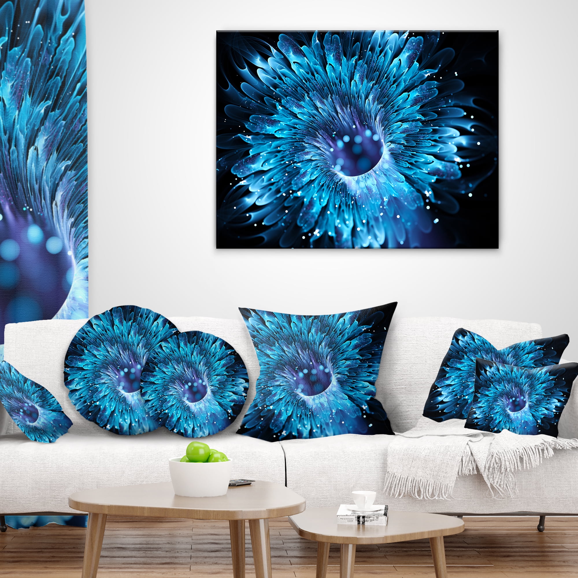 Designart Blue Magical Wormhole Fractal - Abstract Throw Pillow - 16x16