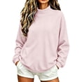thumbnail image 3 of Pink Sweatshirt for Womens Mock Neck Sweatshirt Oversized Drop Shoulder Loose Long Sleeve Pullover Top Casual No Hood Fleece Sweatshirt, 3 of 6