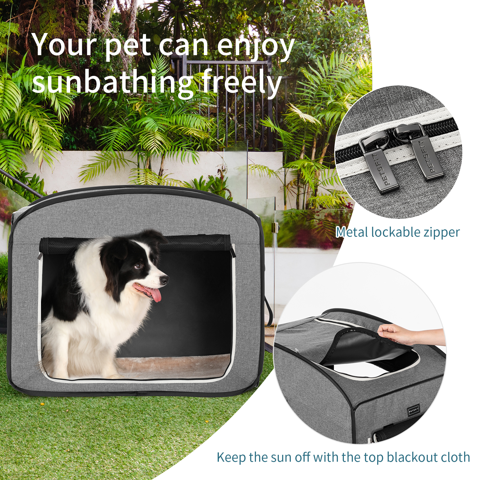 Petsfit 17x31x26 inches Collapsible Dog Travel Crate, Portable Pop Up Dog Crate for Medium Large Dogs for Indoor/Outdoor Use ，Grey