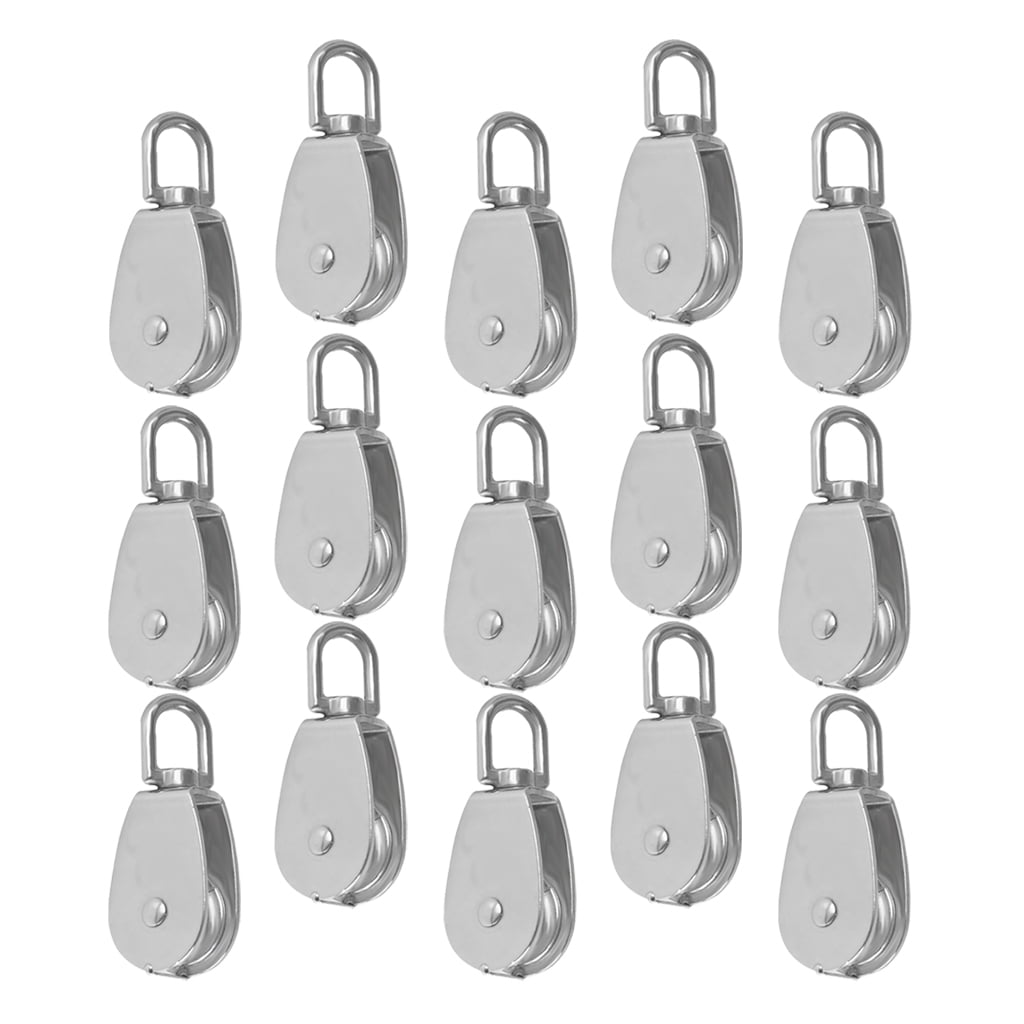 10Pcs 15mm M15 Swivel Sheave Wire Rope Pulley Block Mountain Climbing Silver 