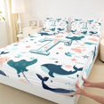 thumbnail image 4 of jejeloiu Ocean Life Monogram T Queen Sheet Sets For Kids,Sea Starfish Whale Animals Bed Set,4pcs, 4 of 6