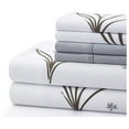 thumbnail image 3 of Ultra Soft Silky Deep Pocket Rich Printed Bedding Rayon from Bamboo All Season 4 Pieces Sheet Set with 2 Pillowcases, Grey Hydrangea Floral Pattern /Single Size, 3 of 8