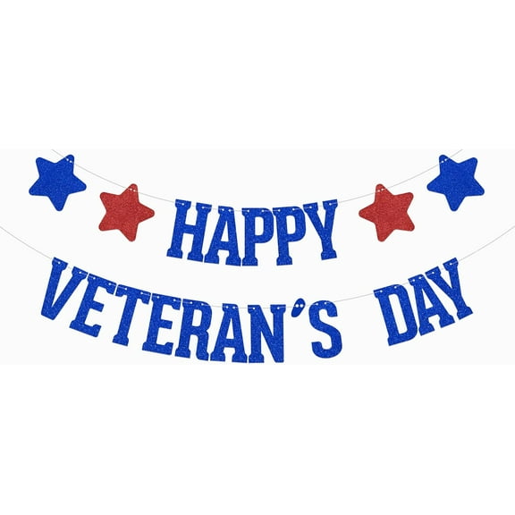Happy Veteran's Day Banner Thank You Our Heroes Banner Military Army Memorial Day Decoration Blue Glitter