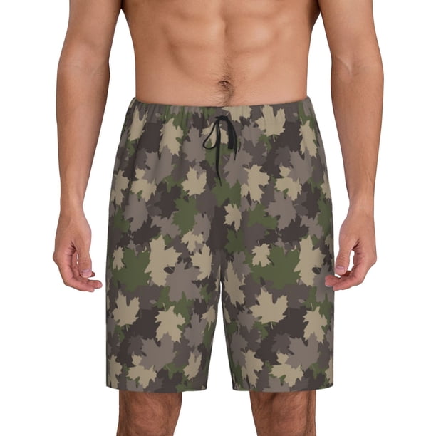 Balery Camouflage maple Pantalones cortos de pijama de punto de algodón para hombre con cinturilla y bolsillos-XX-Large