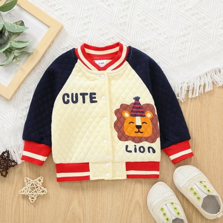 

Baby Boy Girl Cartoon Lion Check Baseball Jacket Fall Coat 6-9 Months