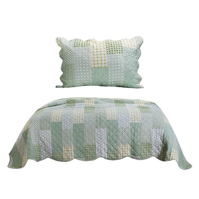 Ensemble de Courtepointe Réversible Taille Twin avec Motif Géométrique, Vert - 5 x 15 x 20 Po.