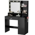 thumbnail image 3 of Furmax Vanity Desk with Lights and Mirror Makeup Vanity Table Set with Cabinet and Power Outlet, Black, 3 of 7