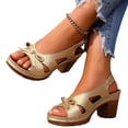 thumbnail image 5 of IEMIEMIEM Chunky Heeled Sandals for Womens Bohemian Cutout Open Toe Slip On Summer Sandals Ankle Strap Sandals Party Dress Sandals Gold 7 Wide, 5 of 6