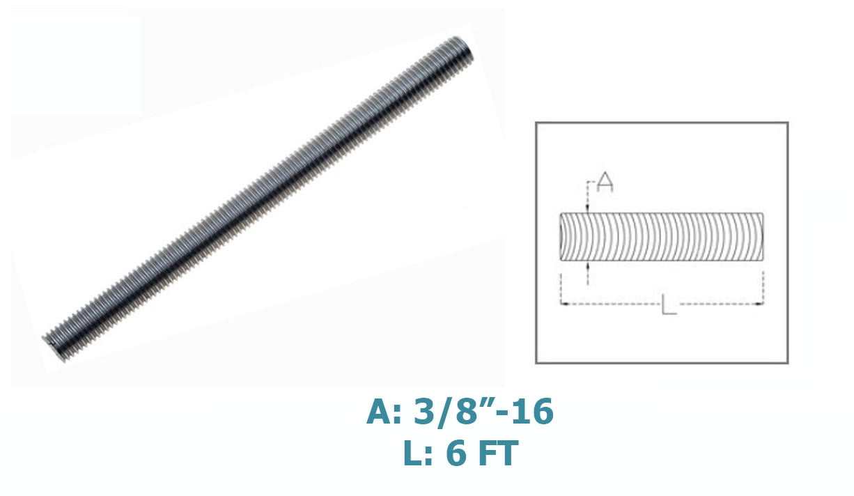 Stainless Steel 3/8"-16 Fully Threaded Rod, 6 Ft. Long