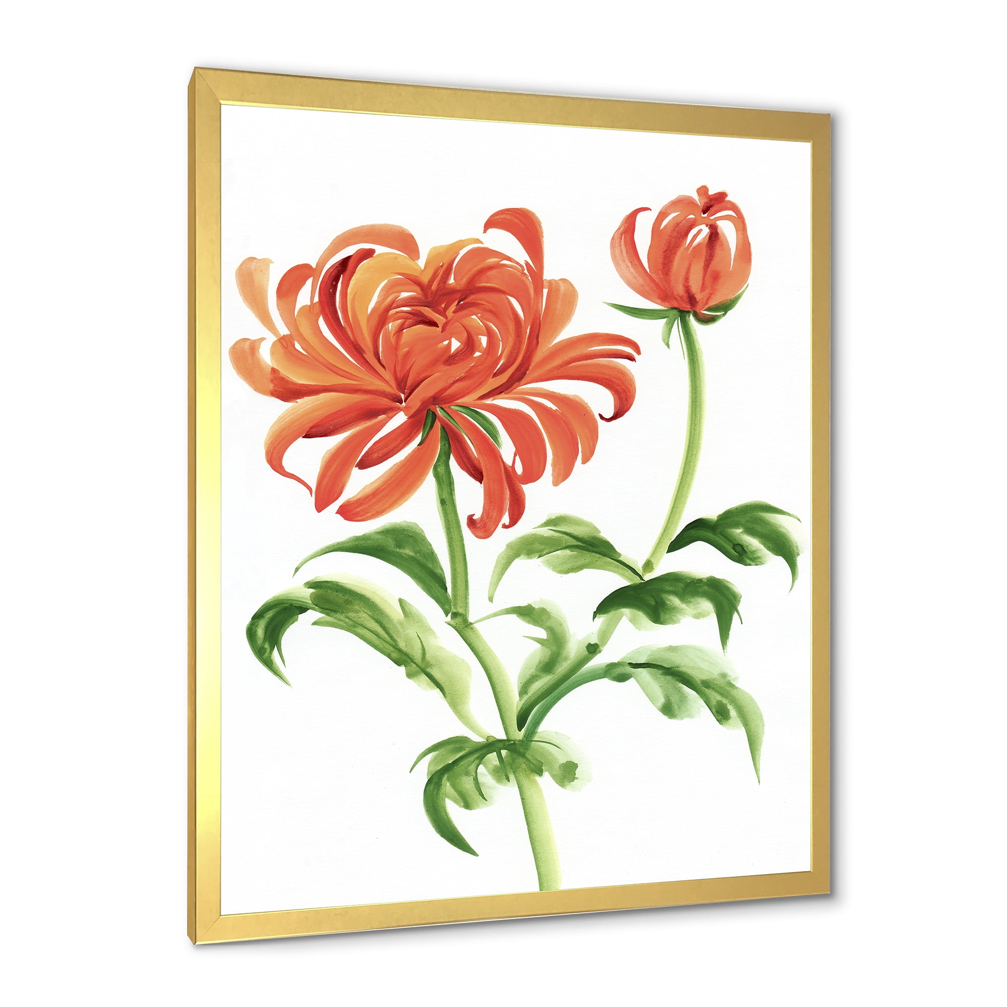 Designart 'Ancient Orange Chrysanthemum Flower' Traditional Framed Art Print