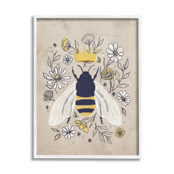 Stupell Industries Queen Bee with Crown Yellow White Daisy Florals, 11 x 14, Designed by Loni Harris